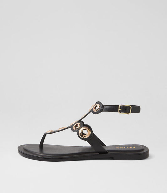 Image of Sandals. Productname: Tippi Black Leather Sandals in BLACK colour by brand - MIDAS