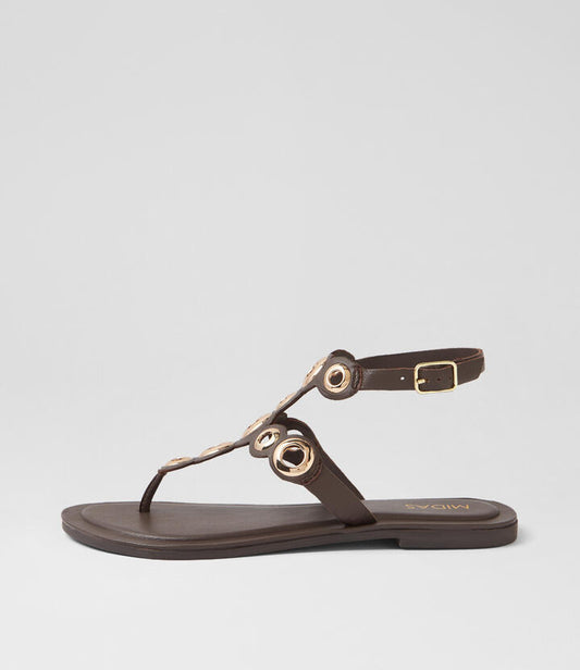 Image of Sandals. Productname: Tippi Choc Leather Sandals in CHOC colour by brand - MIDAS