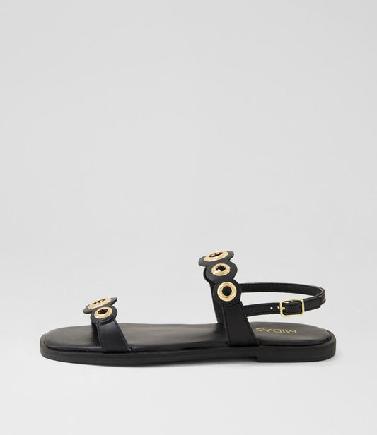 Image of Sandals. Productname: Tisker Black Leather Sandals in BLACK colour by brand - MIDAS