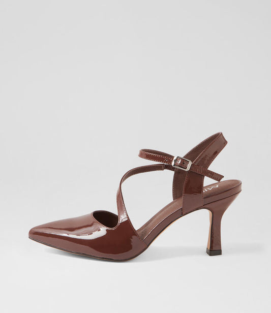 Image of Heels. Productname: Lucca Choc Patent Leather Pump Heels in CHOC colour by brand - MIDAS