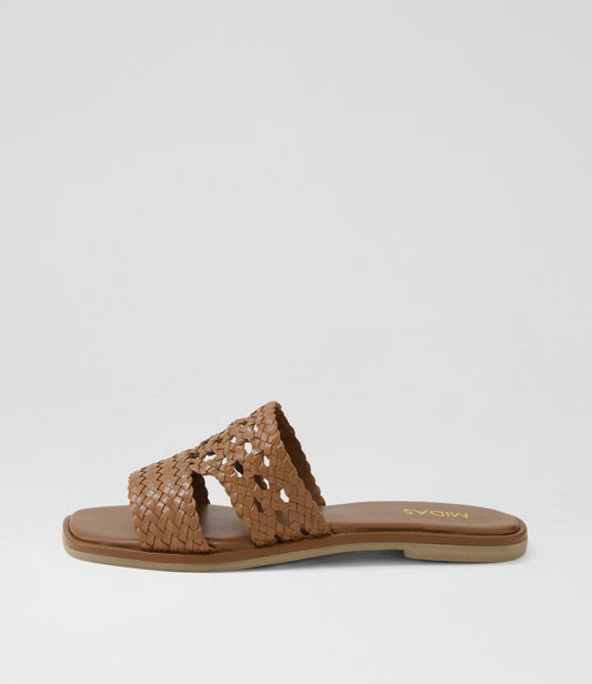 Image of Slippers. Productname: Frill Dark Brown Leather Slides in DK BROWN colour by brand - MIDAS