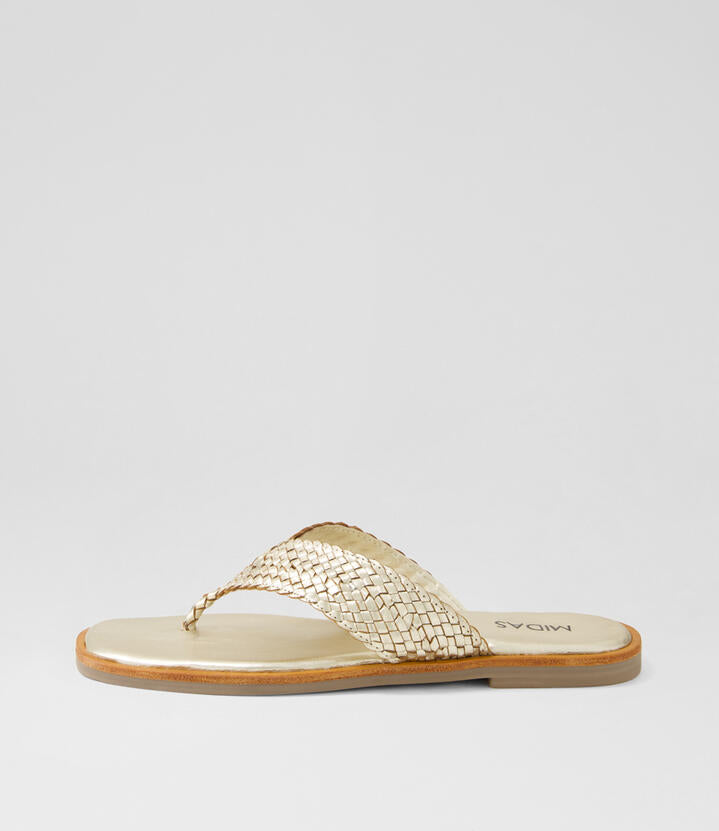 Image of Sandals. Productname: Jesky Gold Leather Thongs in GOLD colour by brand - MIDAS