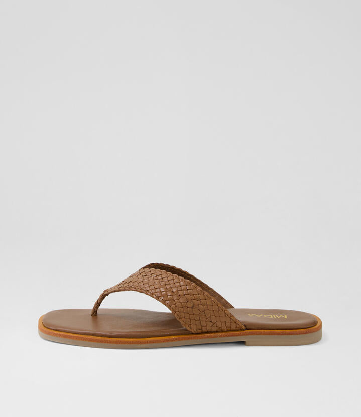 Image of Sandals. Productname: Jesky Dark Tan Leather Thongs in DK TAN colour by brand - MIDAS