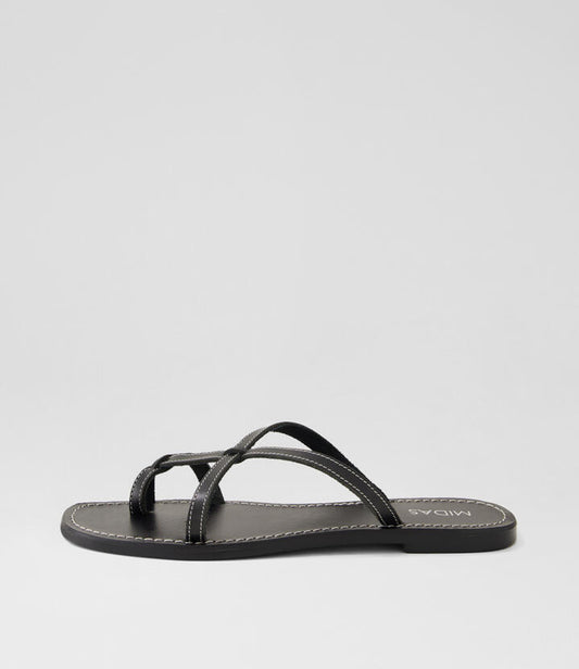 Image of Sandals. Productname: Kisha Black Leather Thongs in BLACK colour by brand - MIDAS