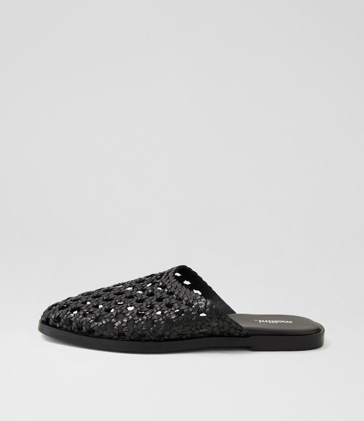Image of Footwear. Productname: Galea Black Leather Flat Shoes in BLACK colour by brand - MOLLINI