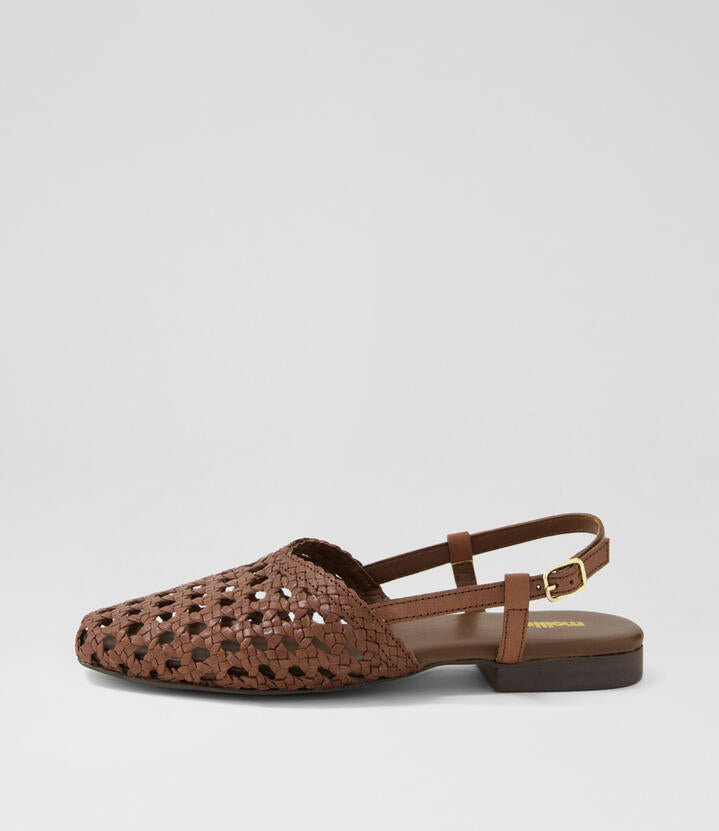 Image of Shoes. Productname: Drasa Brown Leather Flat Shoes in Brown colour by brand - MOLLINI