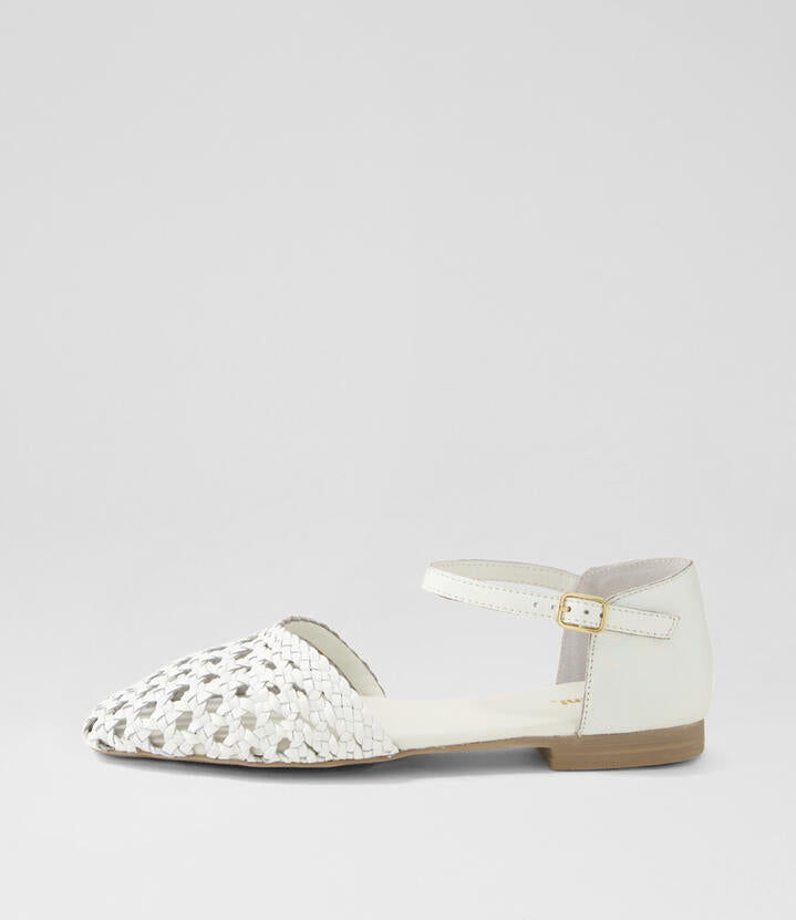 Image of Shoes. Productname: Darlenn White Leather Flat Shoes in White colour by brand - MOLLINI