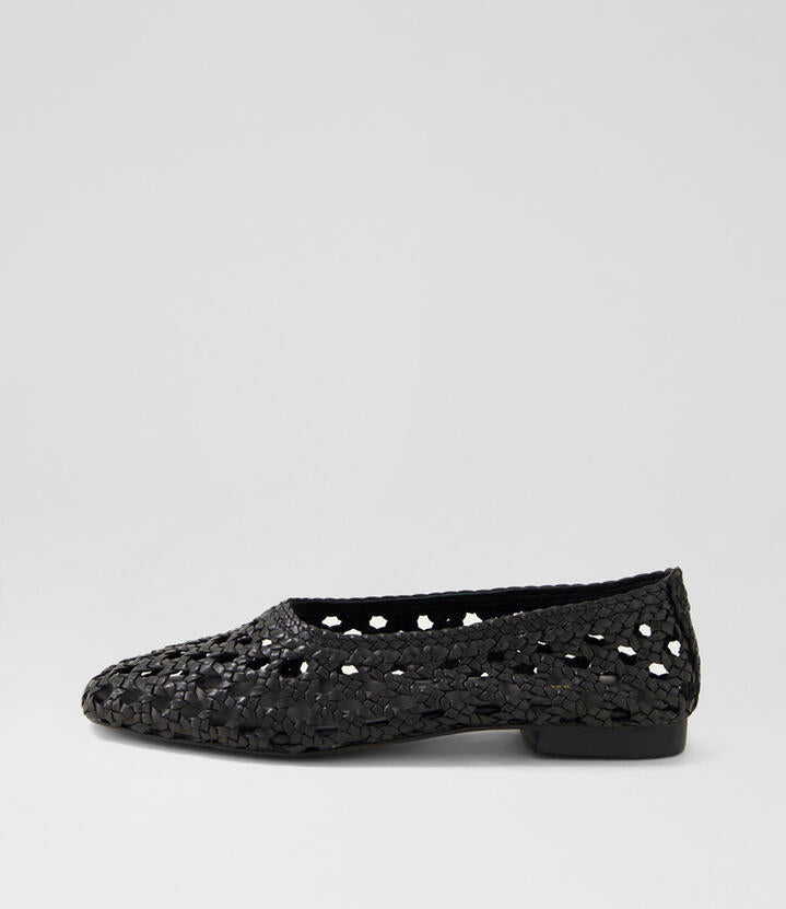 Image of Shoes. Productname: Doetta Black Leather Flat Shoes in Black colour by brand - MOLLINI