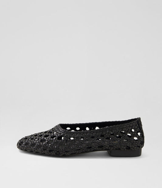 Image of Shoes. Productname: Doetta Black Leather Flat Shoes in Black colour by brand - MOLLINI