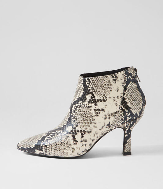 Image of Boots. Productname: Loral Black Beige Snake Ankle Boots in BLACK-BEIGE colour by brand - MIDAS