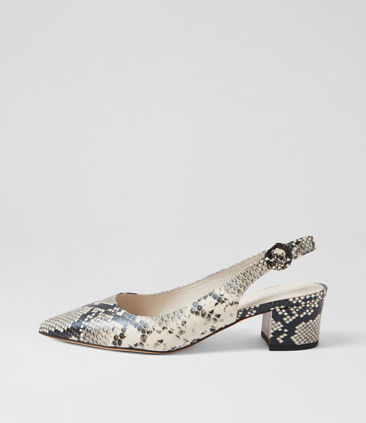 Image of Heels. Productname: Amali Black Beige Snake Pump Heels in BLACK-BEIGE colour by brand - MIDAS