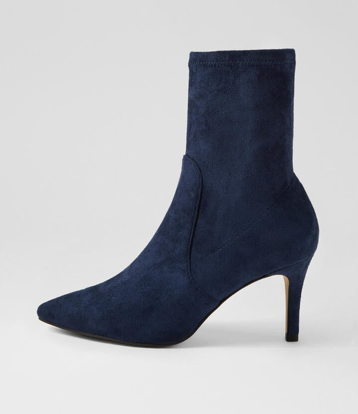 Image of Boots. Productname: Beauty Navy Stretch Microsuede Ankle Boots in Navy colour by brand - MIDAS