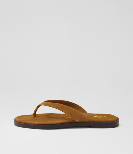 Image of Sandals. Productname: Juliena Cognac Suede Thongs in COGNAC colour by brand - MOLLINI