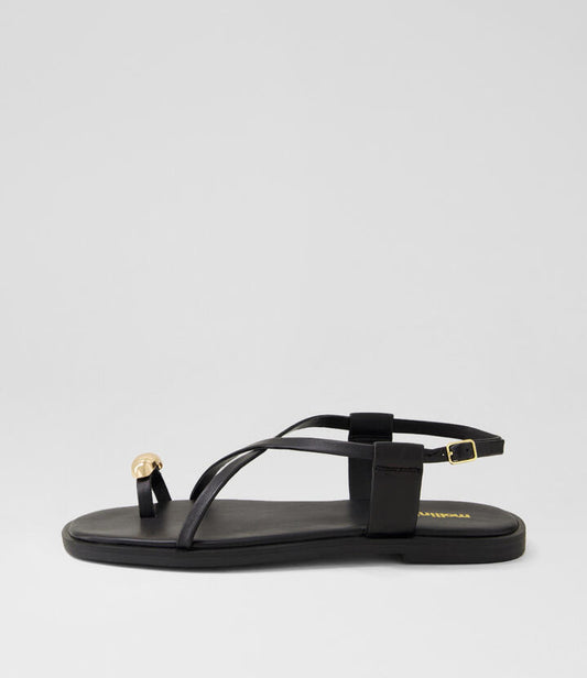Image of Sandals. Productname: Jayna Black Leather Thongs in BLACK colour by brand - MOLLINI