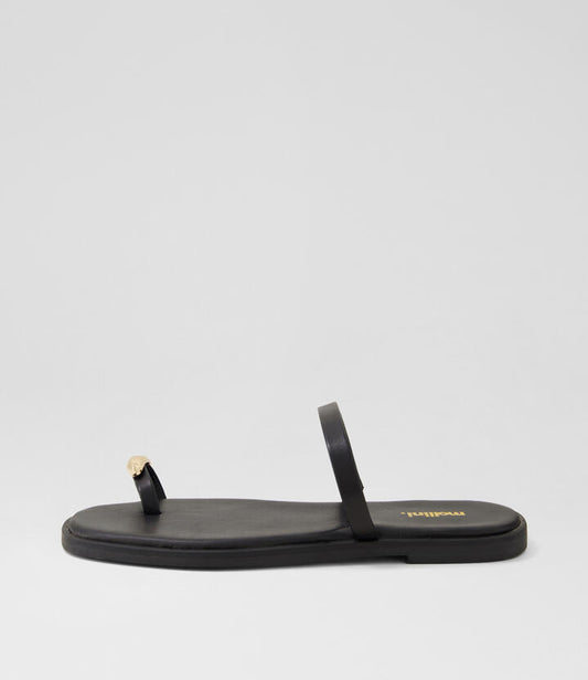 Image of Sandals. Productname: Jenifer Black Leather Thongs in BLACK colour by brand - MOLLINI