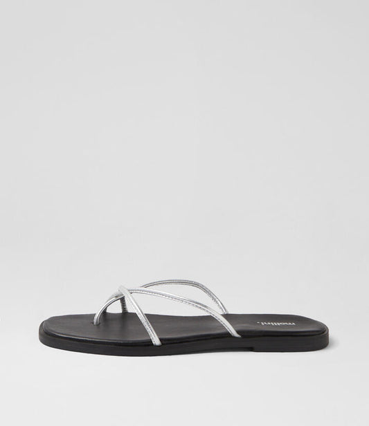 Image of Sandals. Productname: Jeyda Silver Black Leather Thongs in SILVER-BLACK SOLE colour by brand - MOLLINI