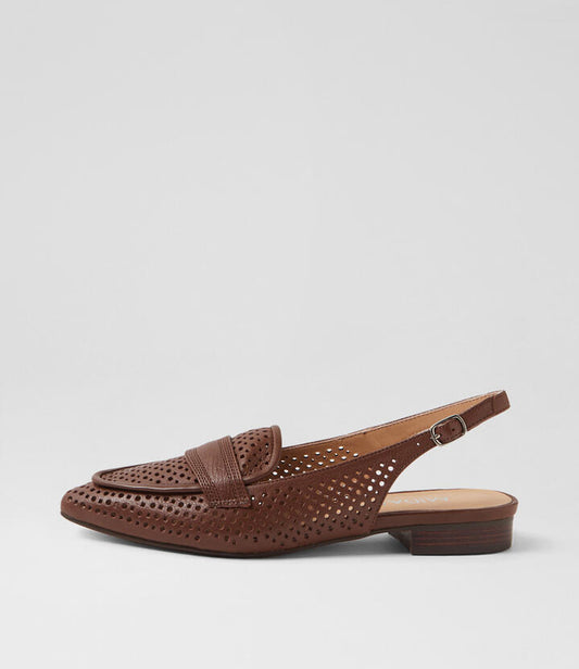 Image of Flats. Product name - Della Mocca Leather Slingbacks in Mocca colour by brand - MIDAS