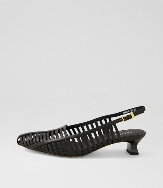 Image of Heels. Productname: Jaycoo Black Leather Heels in BLACK colour by brand - MIDAS