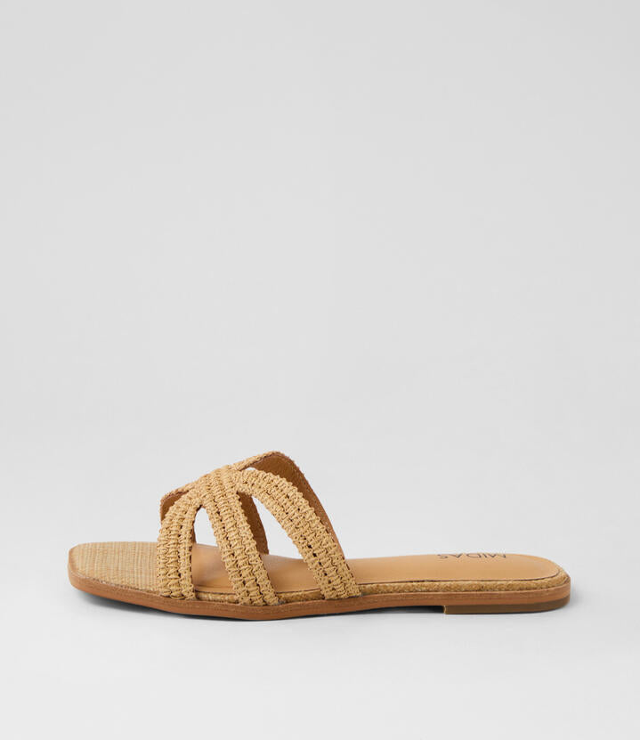 Image of Slippers. Product name - Sirus Natural Woven Synthetic Slides in Natural colour by brand - MIDAS