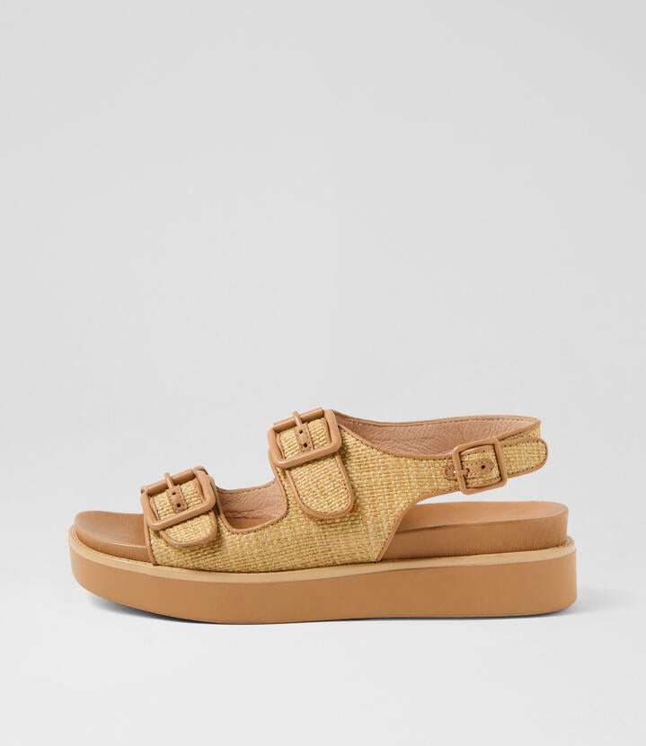 Image of Sandals. Productname: Babylon Natural Woven Leather Sandals in Natural-Natural Sole colour by brand - MIDAS