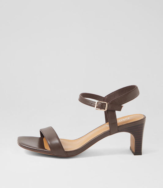 Image of Sandals. Productname: Haspel Deep Brown Dark Brown Leather Sandals in DEEP BROWN-DK BROWN HEEL colour by brand - MIDAS