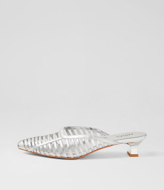 Image of Heels. Productname: Jaffa Silver Leather Heels in SILVER colour by brand - MIDAS