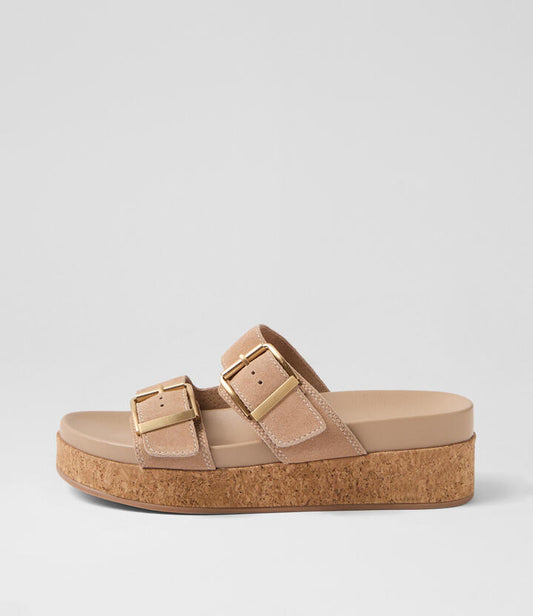 Image of Slippers. Productname: Magoo Latte Suede Slides in LATTE colour by brand - MIDAS