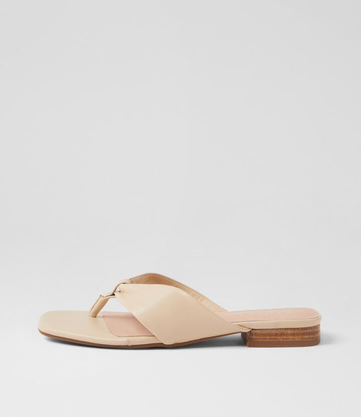 Image of Sandals. Product name - Newt Cream Natural Heel Leather Sandals in Cream-Natural Heel colour by brand - MIDAS