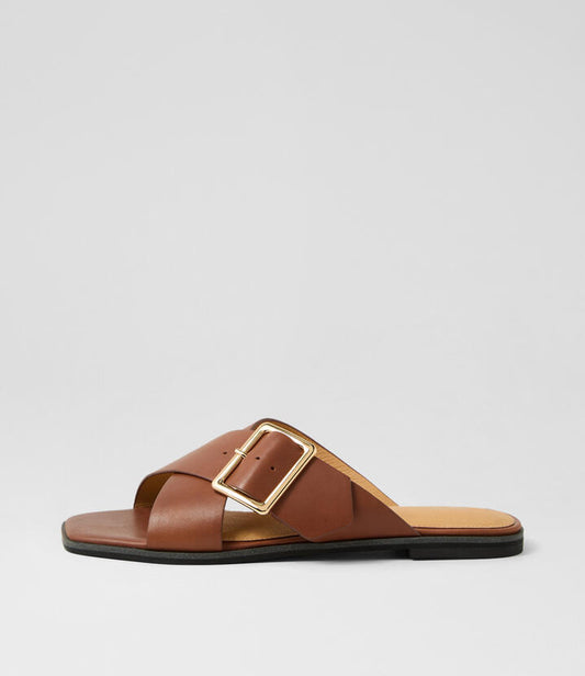 Image of Slippers. Productname: Seana Walnut Leather Slides in WALNUT colour by brand - MOLLINI