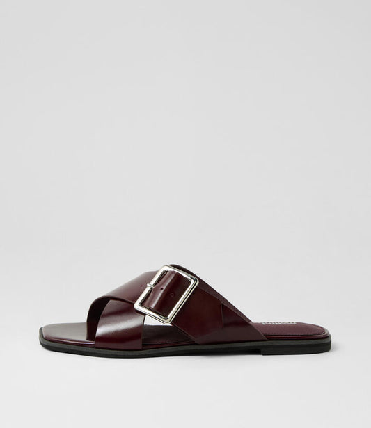 Image of Slippers. Productname: Seana Burgundy Leather Slides in BURGUNDY colour by brand - MOLLINI
