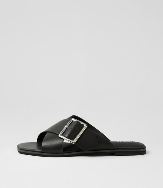 Image of Slippers. Productname: Seana Black Leather Slides in BLACK colour by brand - MOLLINI