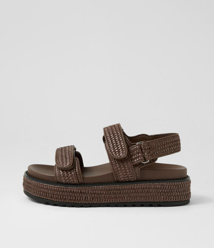 Image of Sandals. Productname: Bridgett Choc Woven Leather Sandals in Choc colour by brand - MOLLINI