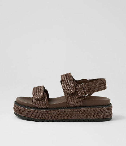 Image of Sandals. Productname: Bridgett Choc Woven Leather Sandals in Choc colour by brand - MOLLINI