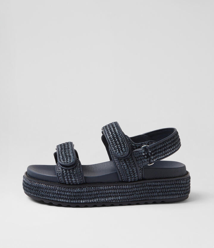 Image of Sandals. Productname: Bridgett Navy Woven Leather Sandals in Navy colour by brand - MOLLINI