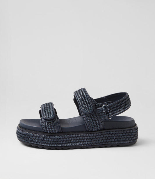 Image of Sandals. Productname: Bridgett Navy Woven Leather Sandals in Navy colour by brand - MOLLINI