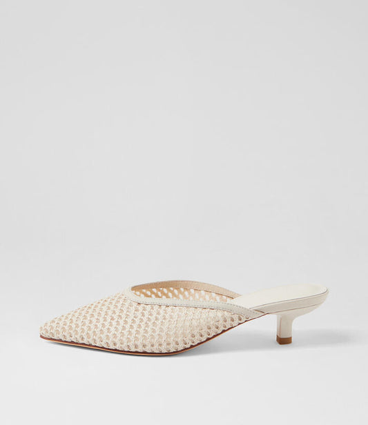 Image of Sandals. Productname: Celeb Cream Woven Leather Mules in Cream colour by brand - MOLLINI
