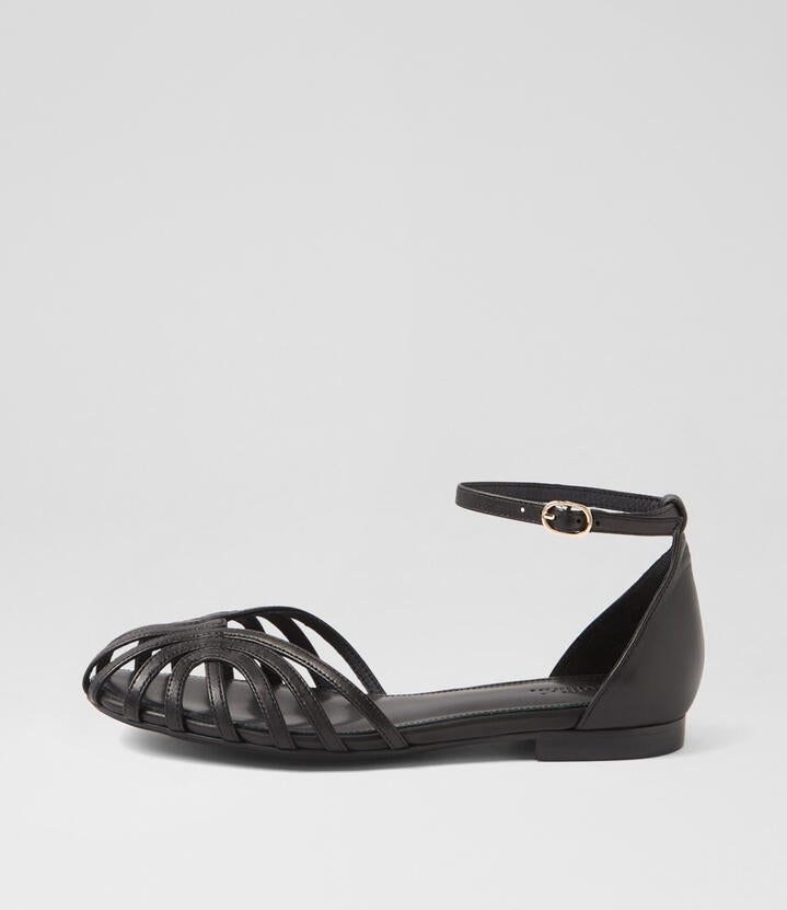 Image of Shoes. Productname: Bailey Black Leather Flat Shoes in Black colour by brand - MOLLINI