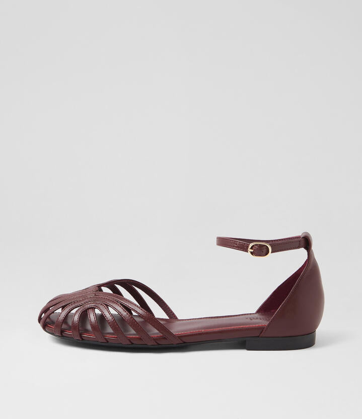 Image of Footwear. Productname: Bailey Burgundy Leather Flat Shoes in BURGUNDY colour by brand - MOLLINI