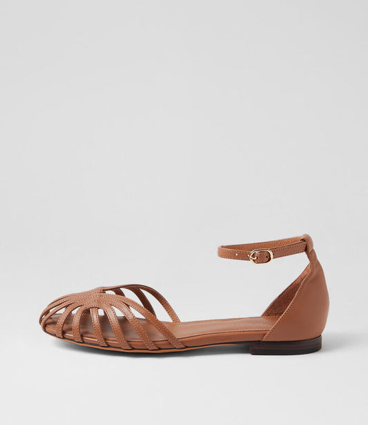Image of Footwear. Productname: Bailey Deep Tan Leather Flat Shoes in DEEP TAN colour by brand - MOLLINI