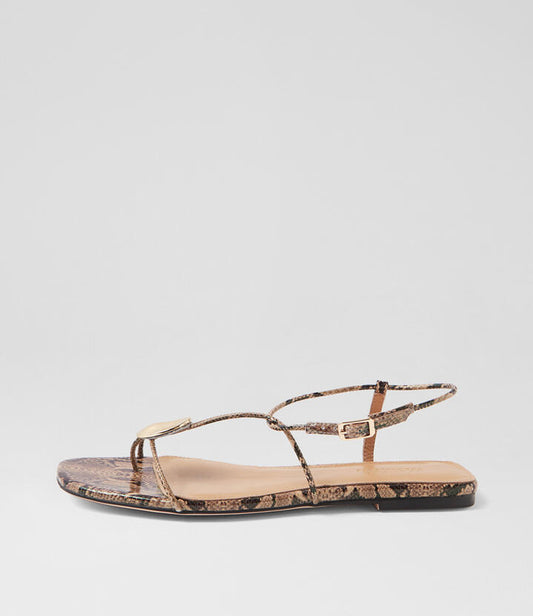 Image of Sandals. Productname: Rad Black Taupe Snake Leather Sandals in BLACK&TAUPE colour by brand - MOLLINI