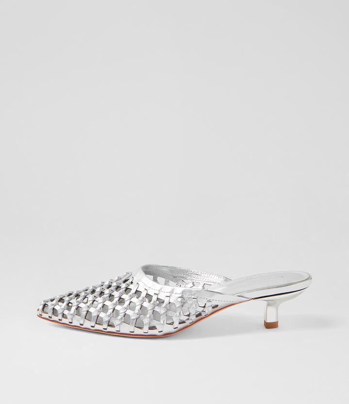 Image of Sandals. Productname: Chirles Silver Leather Mules in Silver colour by brand - MOLLINI