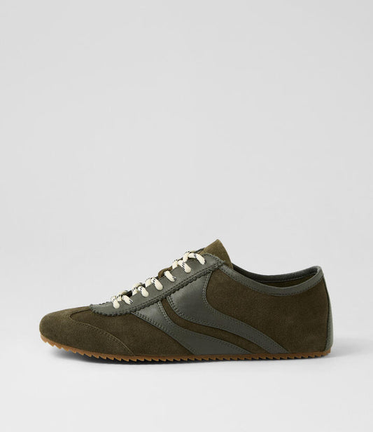 Image of Sneakers. Productname: Leilana Dark Olive Suede Leather Sneakers in OLIVE-DK OLIVE colour by brand - MOLLINI