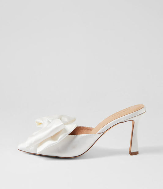 Image of Heels. Productname: Thebow White Satin Pump Heels in WHITE colour by brand - MOLLINI