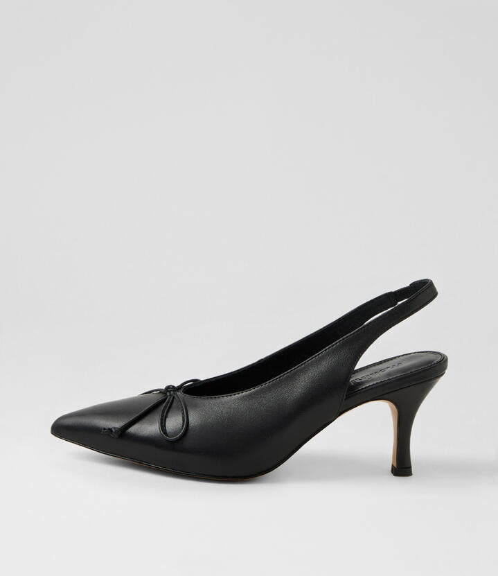 Image of Heels. Productname: Tarshia Black Leather Pump Heels in BLACK colour by brand - MOLLINI