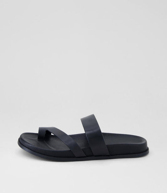 Image of Slippers. Productname: Haulen Black Leather Slides in BLACK-BLACK SOLE colour by brand - MOLLINI