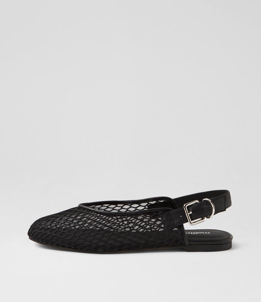 Image of Footwear. Productname: Nalsa Black Mesh Leather Flat Shoes in BLACK colour by brand - MOLLINI