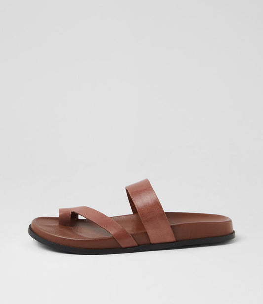 Image of Slippers. Productname: Haulen Walnut Leather Slides in WALNUT colour by brand - MOLLINI