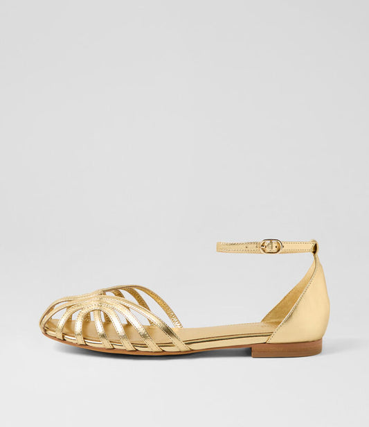 Image of Footwear. Productname: Bailey Old Gold Leather Flat Shoes in OLD GOLD colour by brand - MOLLINI