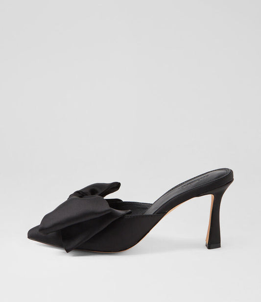 Image of Heels. Productname: Thebow Black Satin Pump Heels in BLACK colour by brand - MOLLINI