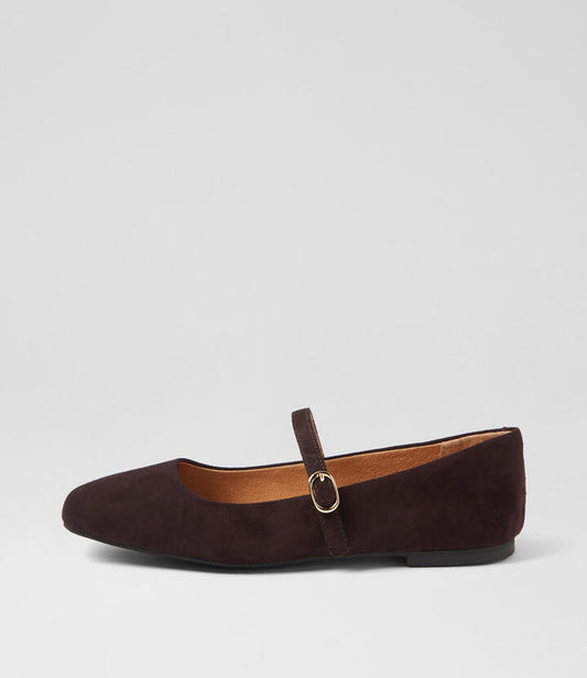 Image of Slippers. Productname: Tokena Dark Choc Suede Slides in DK CHOC colour by brand - MOLLINI